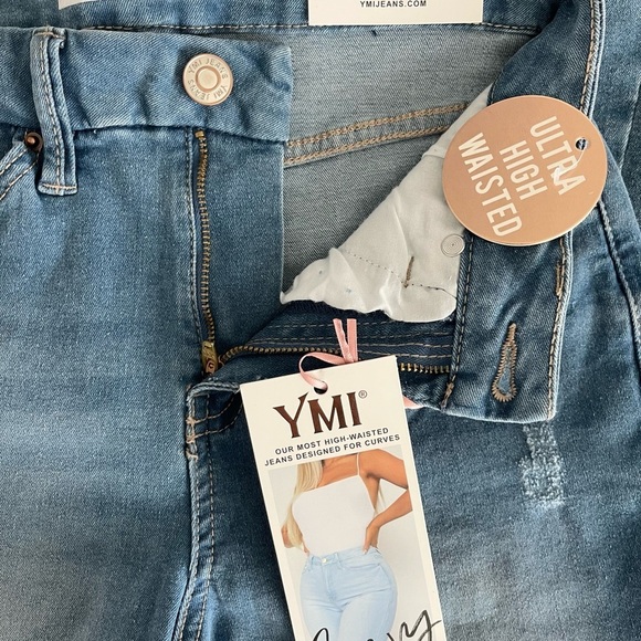 YMI Women’s Blue Ultra High Rise Curvy‎ Stretch Frayed Denim Shorts-Sizes 1 & 3 - Picture 3 of 10